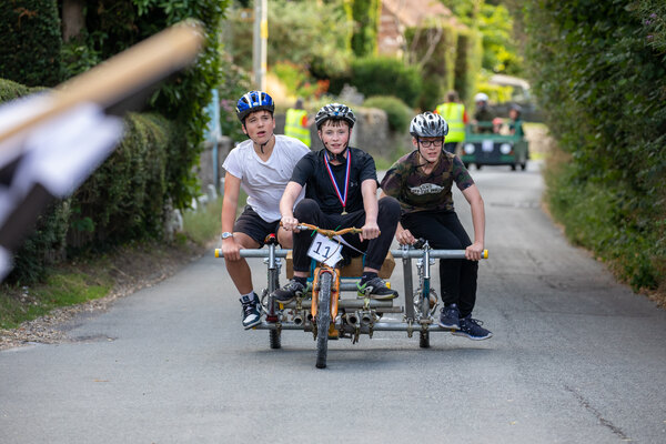 Great Cheverell Soapbox Derby approaching the finish line