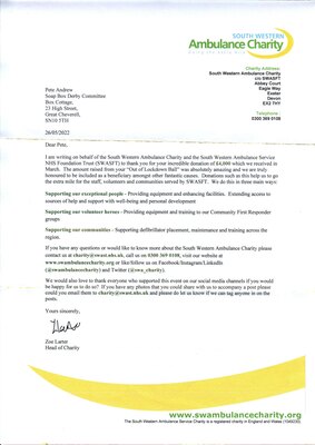 Thank you letter from the south west ambulance charity